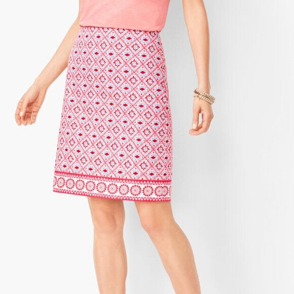 Talbots Canvas Cotton A-Line Skirt Mediterranean Tile Print Size 12 - Picture 1 of 6